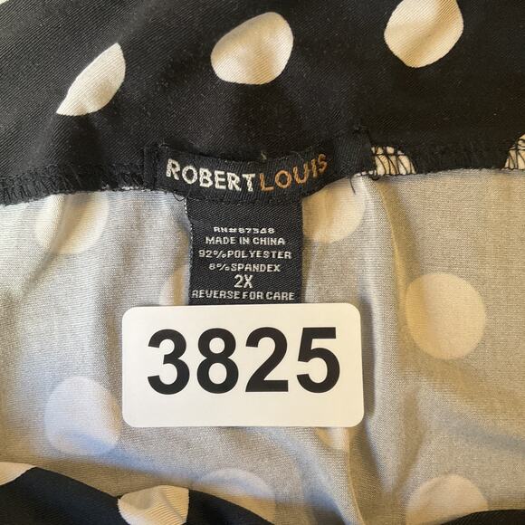 Robert Louis Women Midi Skirt 2X Black Polka Dot A-Line Stretch - Picture 2 of 6